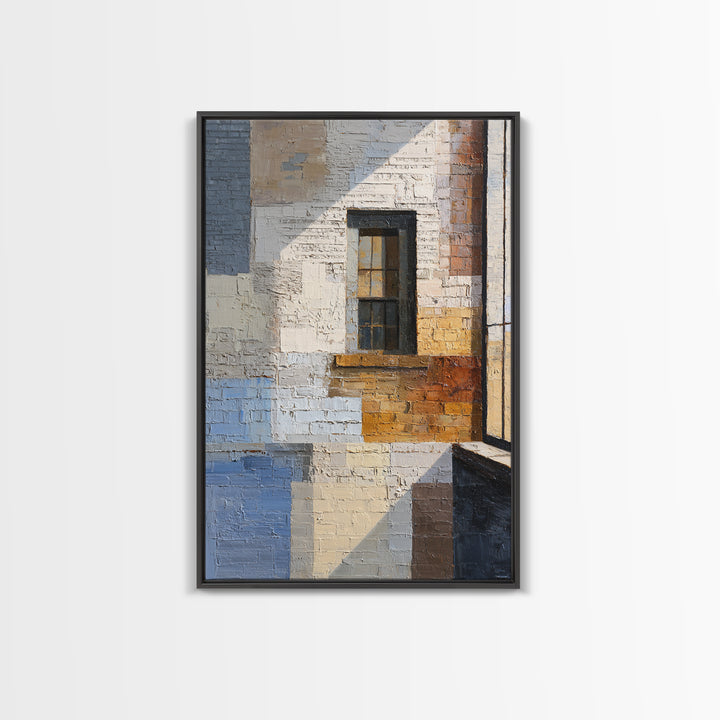 Brick Wall and Window Shadows as Geometry Framed Canvas Print, Urban Art, Modern Wall Art, Living Room Decor, Fine Art, Urban, URB-2x3-85