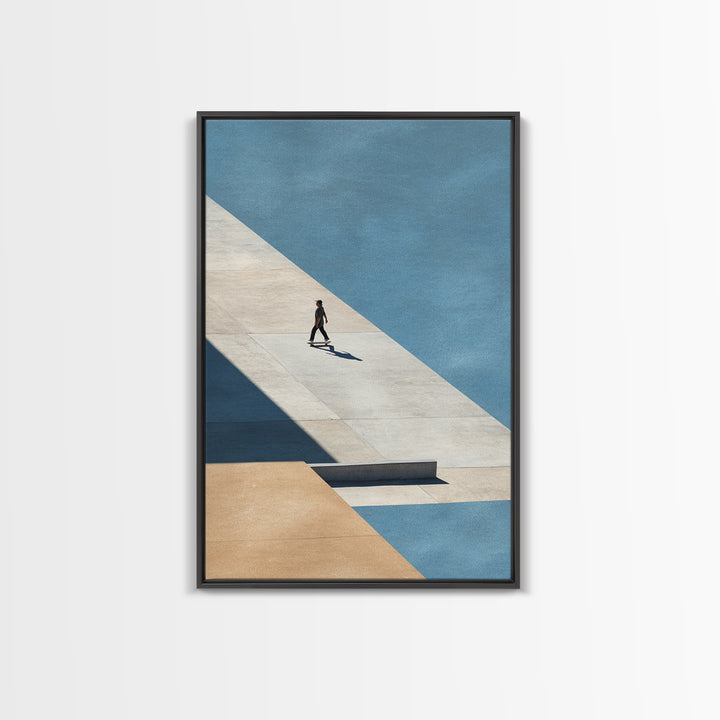 Skateboarder Crossing a Concrete Plaza Framed Canvas Print, Urban Art, Living Room Wall Art, Living Room Decor, Fine Art, Urban, URB-2x3-87
