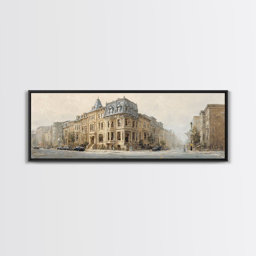 Brownstone Row in Soft Morning Light Canvas Print, Urban Art, Modern Decor, Living Room Decor, Abstract Art, Urban, Home Decor, URB-3x1-100