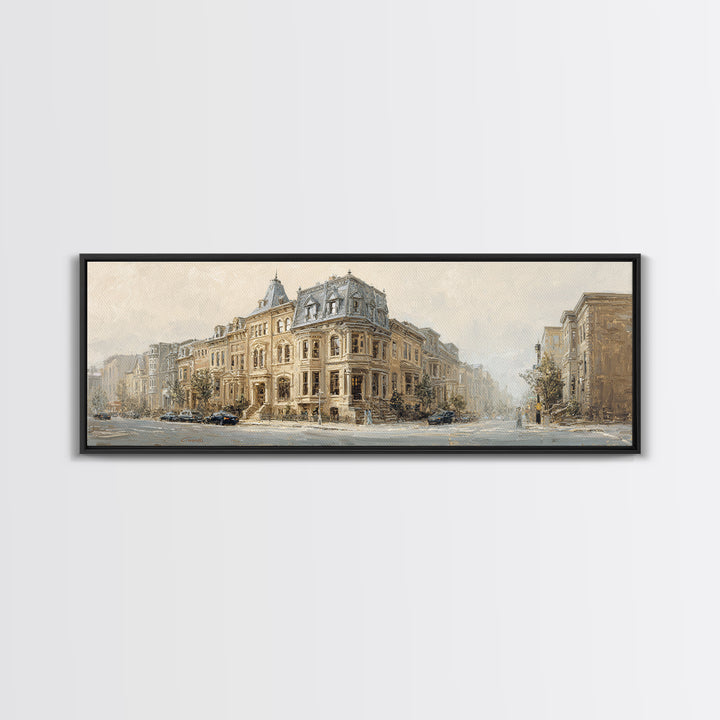 Brownstone Row in Soft Morning Light Canvas Print, Urban Art, Modern Decor, Living Room Decor, Abstract Art, Urban, Home Decor, URB-3x1-100