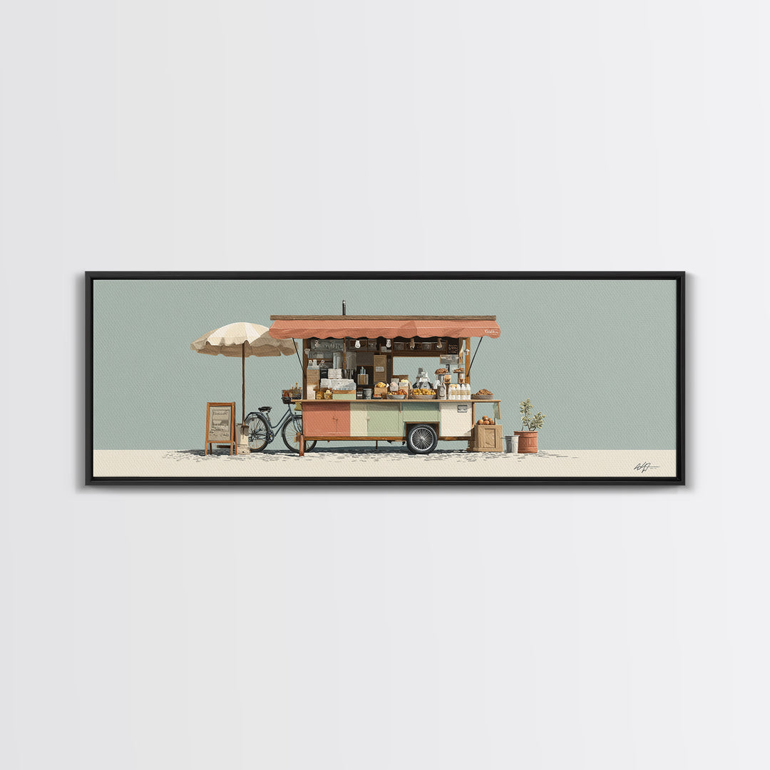 Street Food Cart Still Life Without Signage Framed Canvas Print, Urban Art, Room Decor, Living Room Decor, Fine Art, Urban, URB-3x1-63