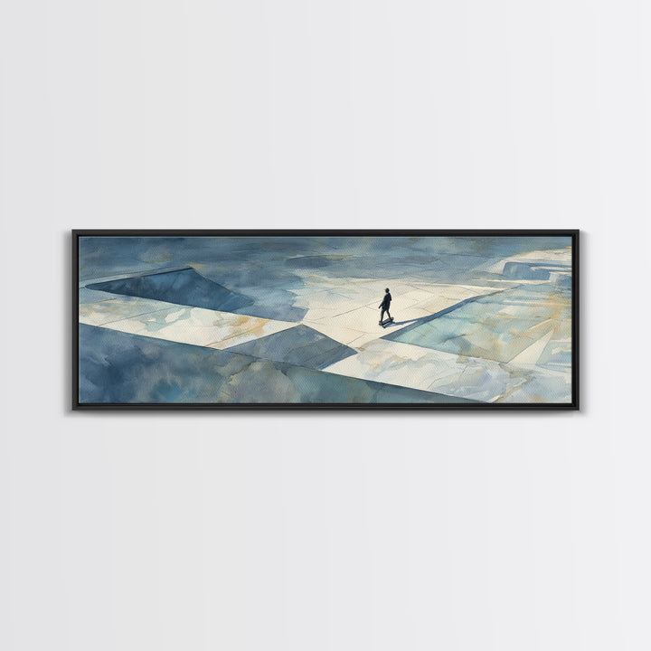Skateboarder Crossing a Concrete Plaza Canvas Print, Urban Art, Original Art, Living Room Decor, Urban, Black Woman Art, URB-3x1-71