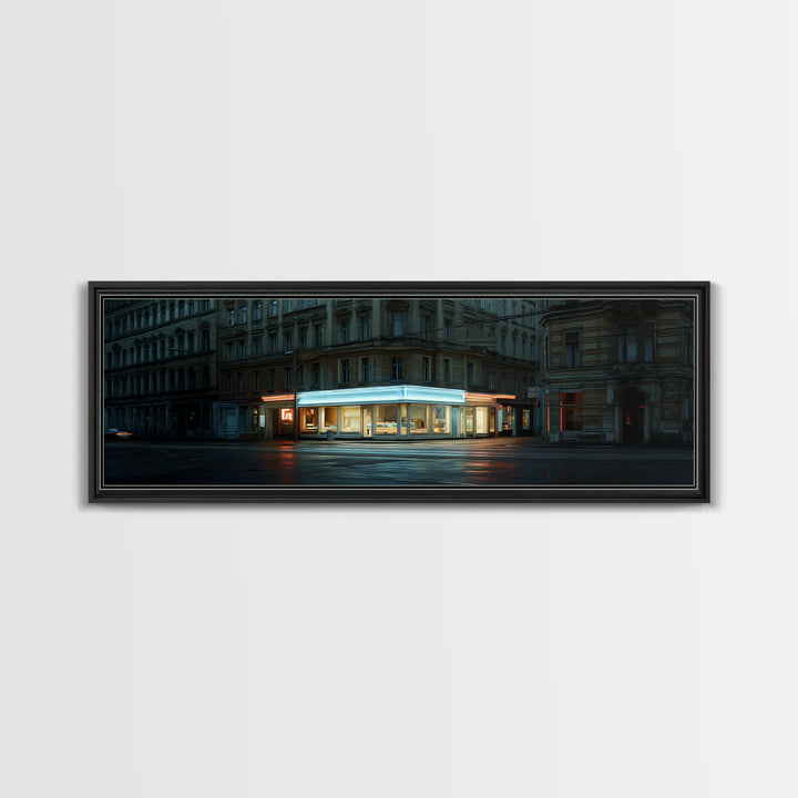Neon Sign Glow Reflected on Black Street Canvas Print, Urban Art, Modern Art, Living Room Decor, Fine Art, Urban, Gay Art, URB-3x1-94