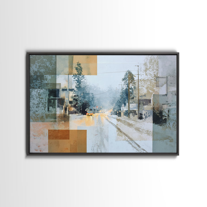 Bicycle Locked to Post Framed Canvas Print, Urban Art, Digital Download Art, Living Room Decor, Fine Art, Urban, Boho Decor, URB-3x2-19