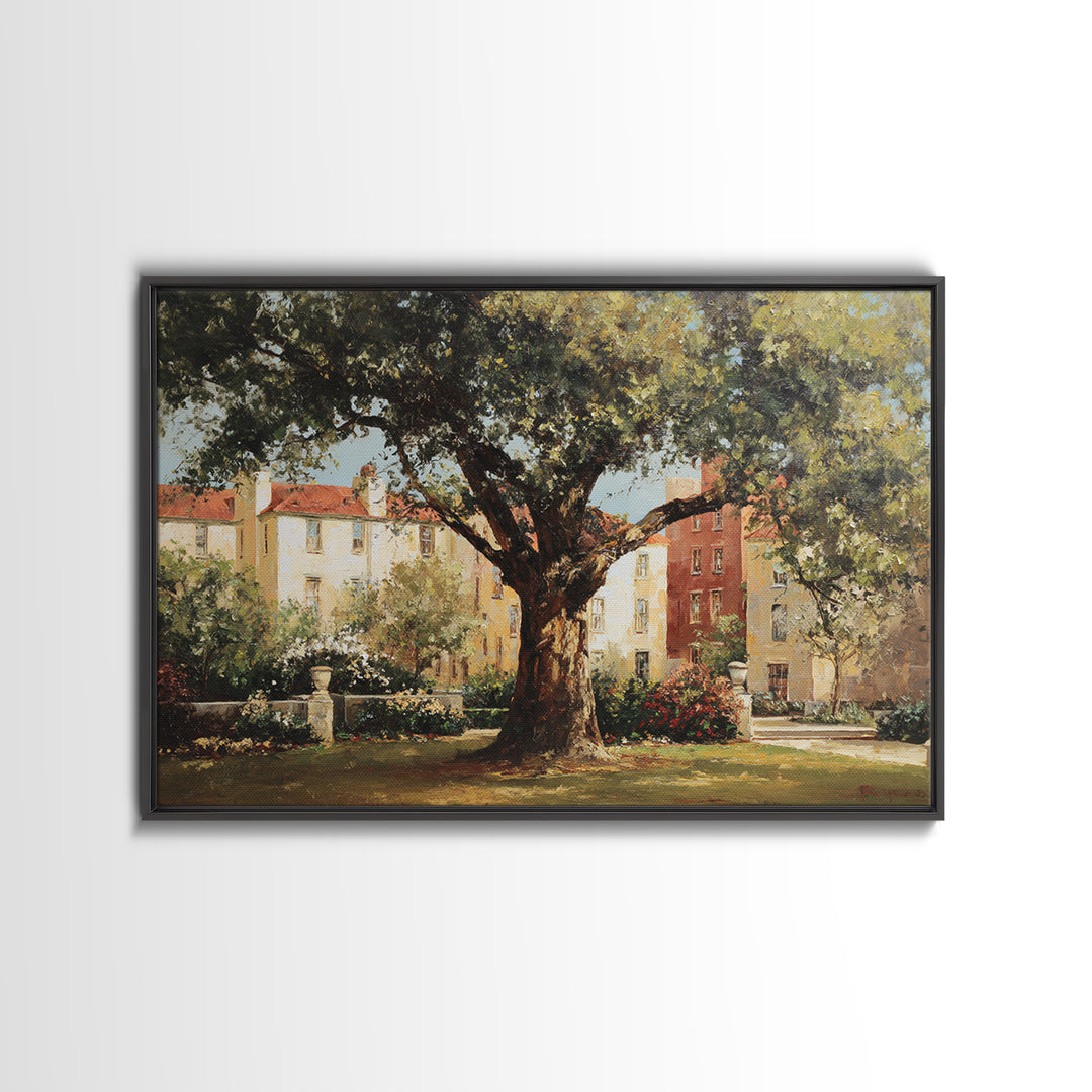 City Park Tree Framed by Buildings Framed Canvas Print, Urban Art, Modern Wall Art, Living Room Decor, Fine Art, Urban, URB-3x2-70