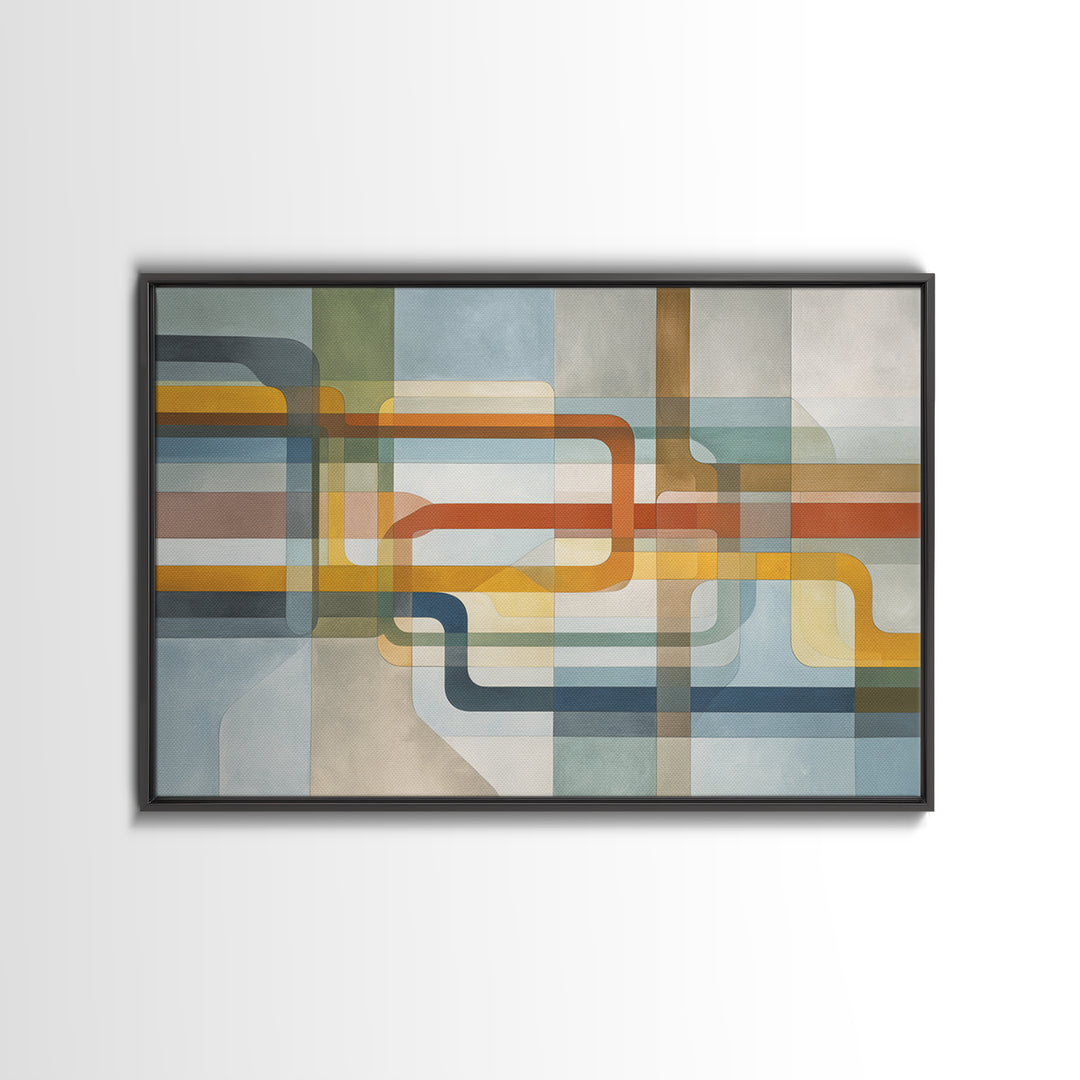 Abstract Subway Map Lines Without Labels Framed Canvas Print, Urban Art, Statement Artwork, Living Room Decor, Abstract Art, URB-3x2-80
