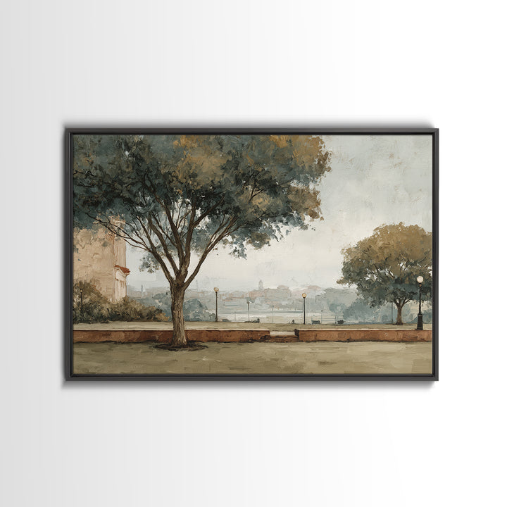 City Park Tree Framed by Buildings Canvas Print, Urban Art, Book Shelf Decor, Living Room Decor, Abstract Art, Urban, URB-3x2-94