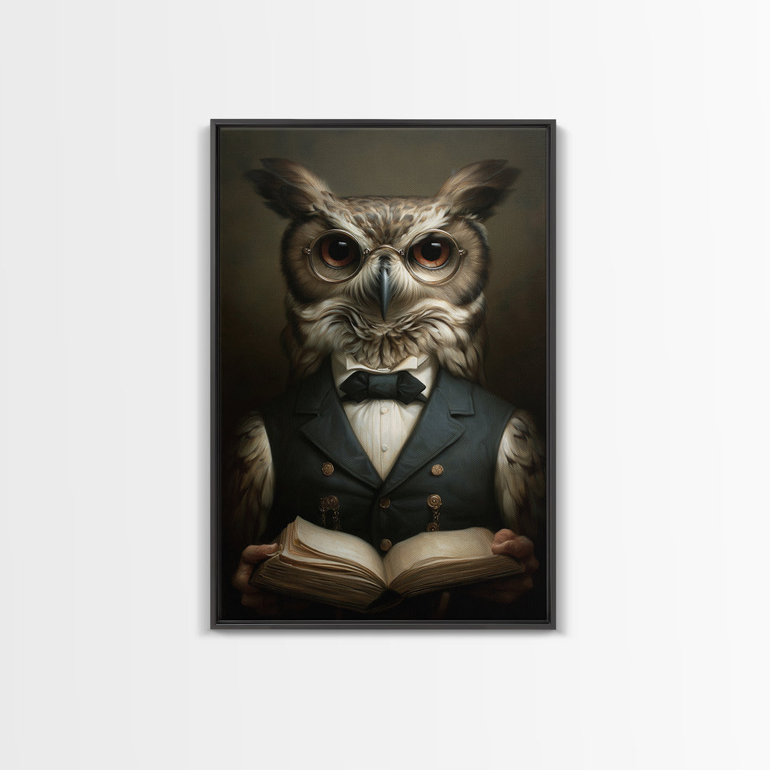Owl Scholar, Victorian Animal Portrait, Halloween Art, Gothic Whimsy Decor, Anthropomorphic Costume Art