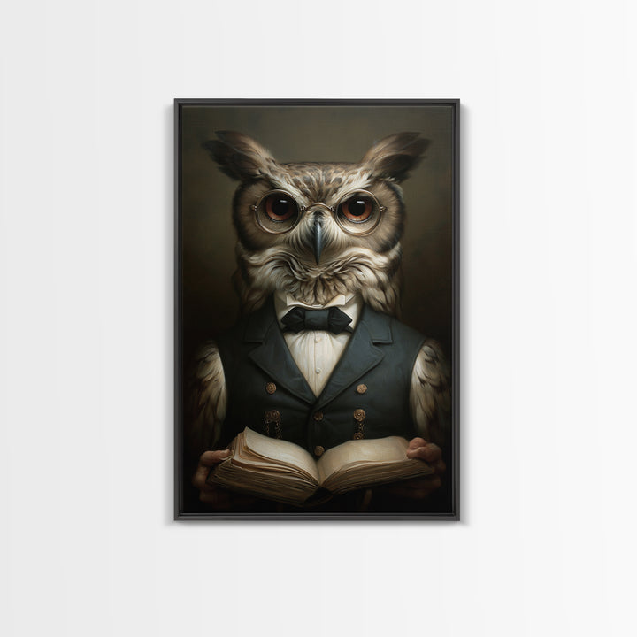 Owl Scholar, Victorian Animal Portrait, Halloween Art, Gothic Whimsy Decor, Anthropomorphic Costume Art