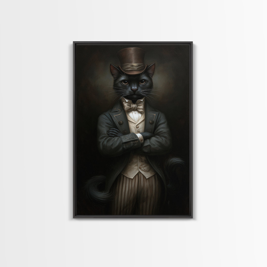 Black Cat Magician, Victorian Animal Portrait, Halloween Art, Gothic Whimsy Decor, Anthropomorphic Costume Art