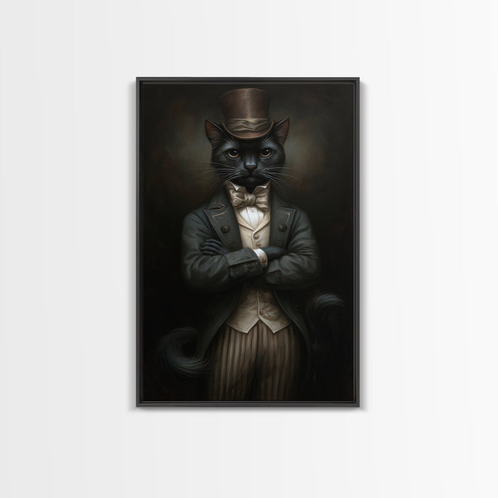 Black Cat Magician, Victorian Animal Portrait, Halloween Art, Gothic Whimsy Decor, Anthropomorphic Costume Art