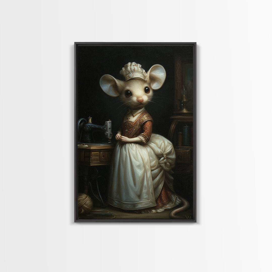 Mouse Seamstress, Victorian Animal Portrait, Halloween Art, Gothic Whimsy Decor, Anthropomorphic Costume Art