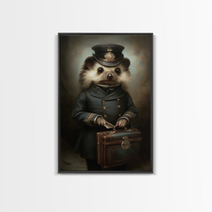 Hedgehog Postmaster, Victorian Animal Portrait, Halloween Art, Gothic Whimsy Decor, Anthropomorphic Costume Art