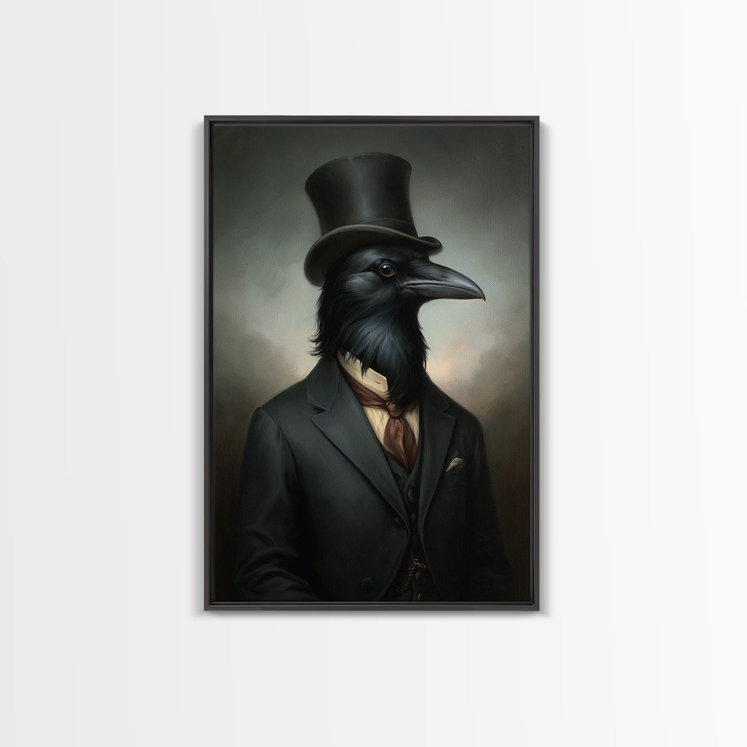 Crow Undertaker, Victorian Animal Portrait, Halloween Art, Gothic Whimsy Decor, Anthropomorphic Costume Art