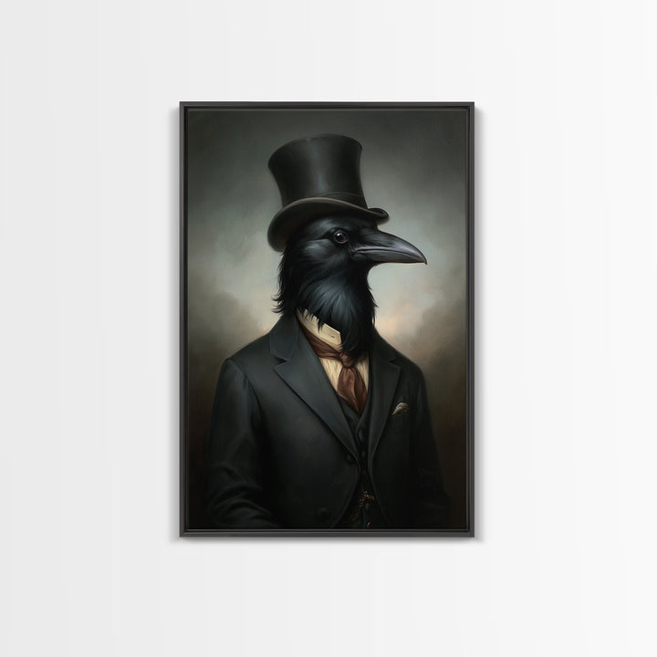 Crow Undertaker, Victorian Animal Portrait, Halloween Art, Gothic Whimsy Decor, Anthropomorphic Costume Art