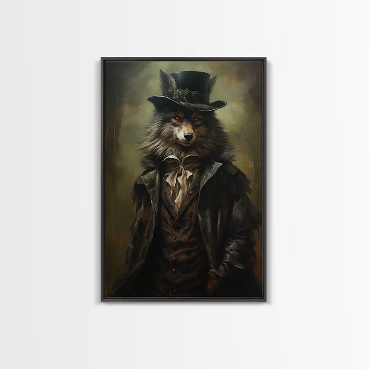 Wolf Gentleman, Victorian Animal Portrait, Halloween Art, Gothic Whimsy Decor, Anthropomorphic Costume Art