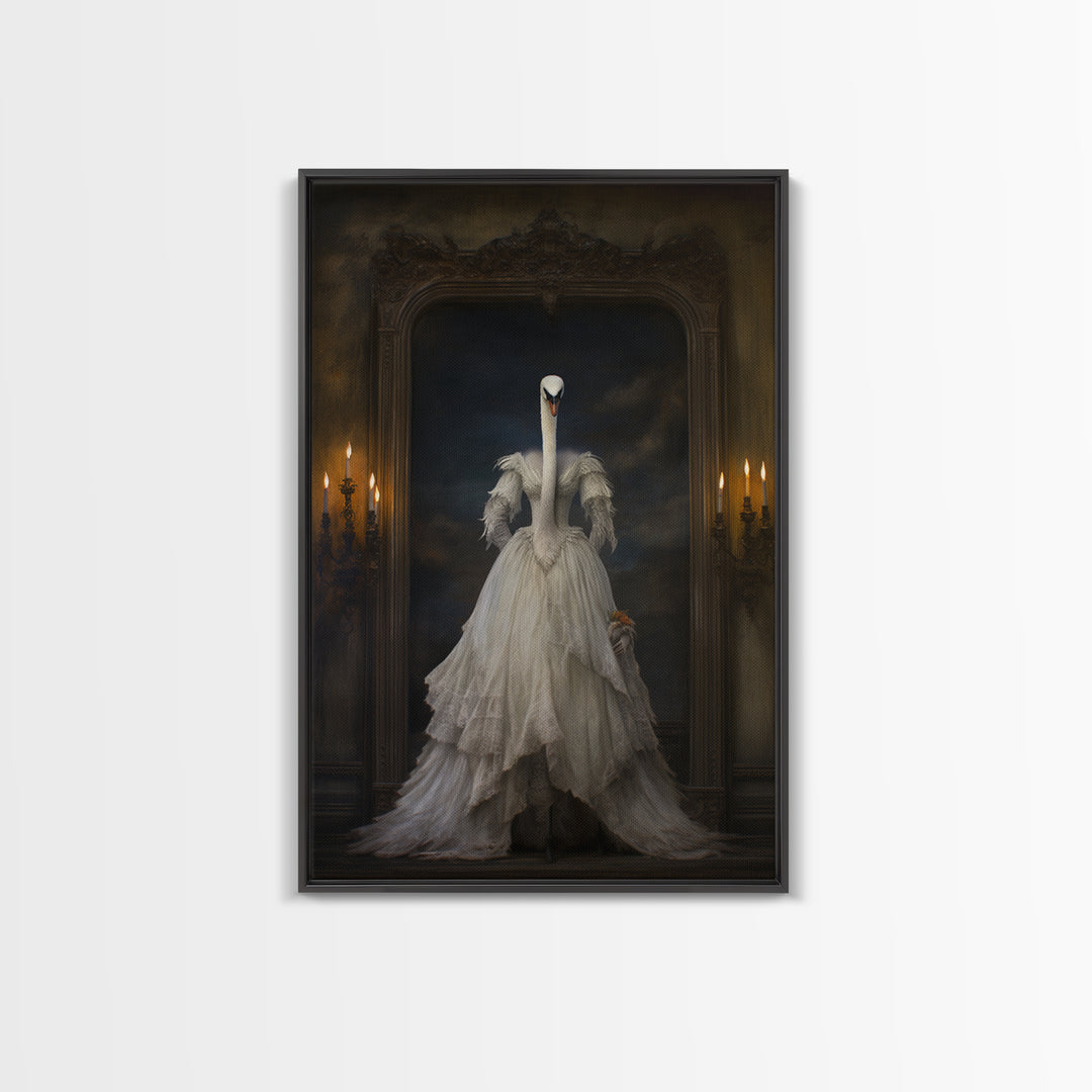 Swan Lady, Victorian Animal Portrait, Halloween Art, Gothic Whimsy Decor, Anthropomorphic Costume Art