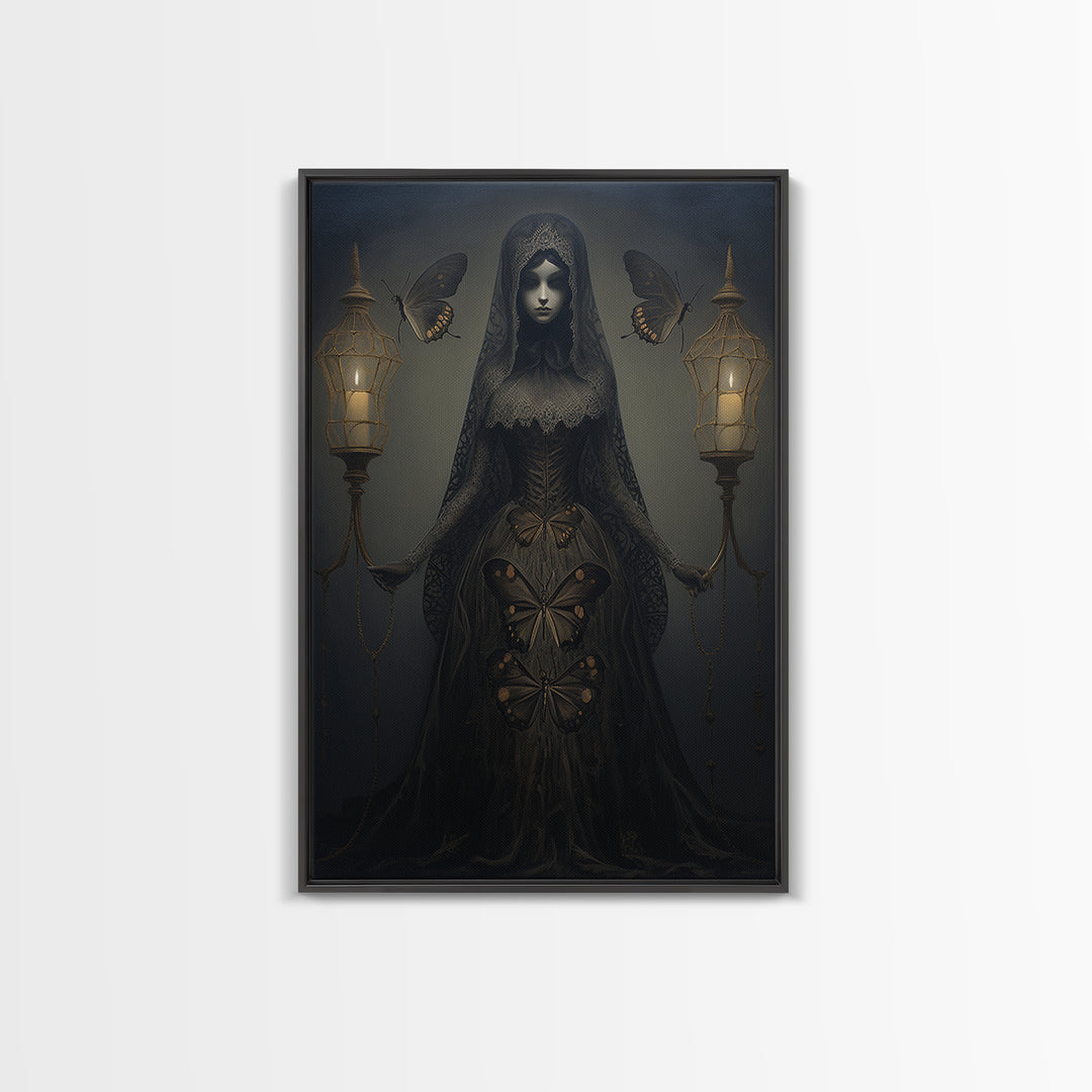 Moth Widow, Victorian Animal Portrait, Halloween Art, Gothic Whimsy Decor, Anthropomorphic Costume Art