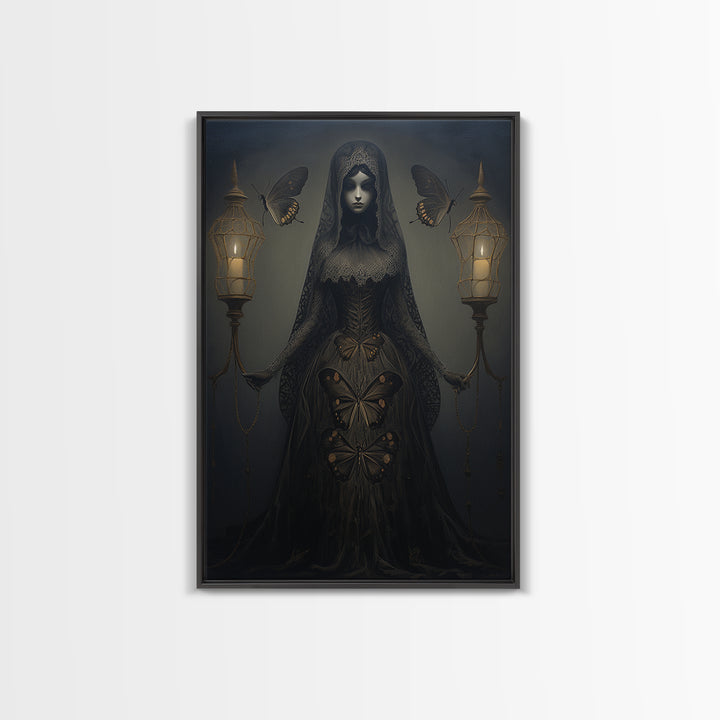 Moth Widow, Victorian Animal Portrait, Halloween Art, Gothic Whimsy Decor, Anthropomorphic Costume Art