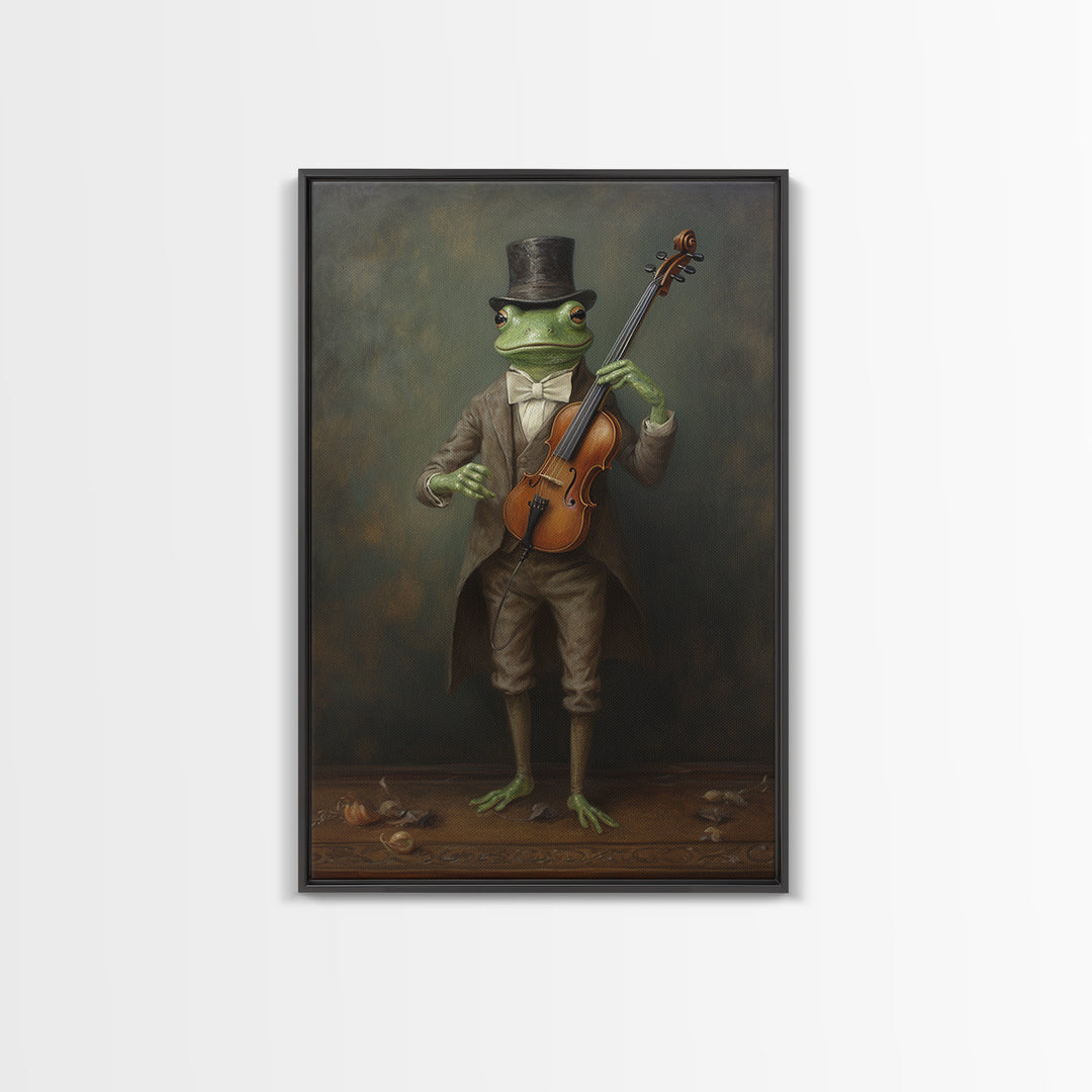 Frog Violinist, Victorian Animal Portrait, Halloween Art, Gothic Whimsy Decor, Anthropomorphic Costume Art