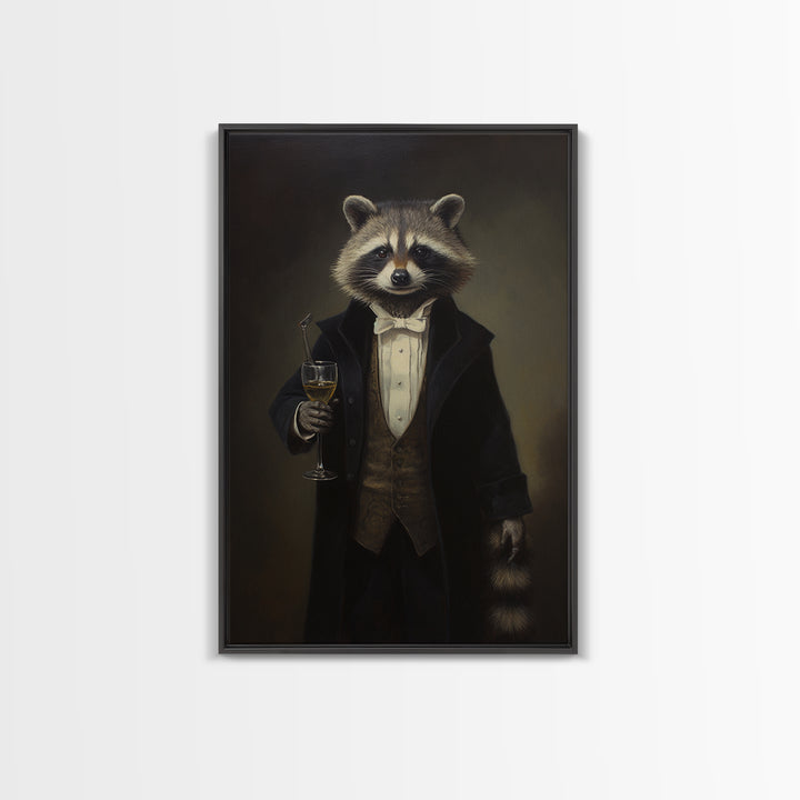 Raccoon Butler, Victorian Animal Portrait, Halloween Art, Gothic Whimsy Decor, Anthropomorphic Costume Art