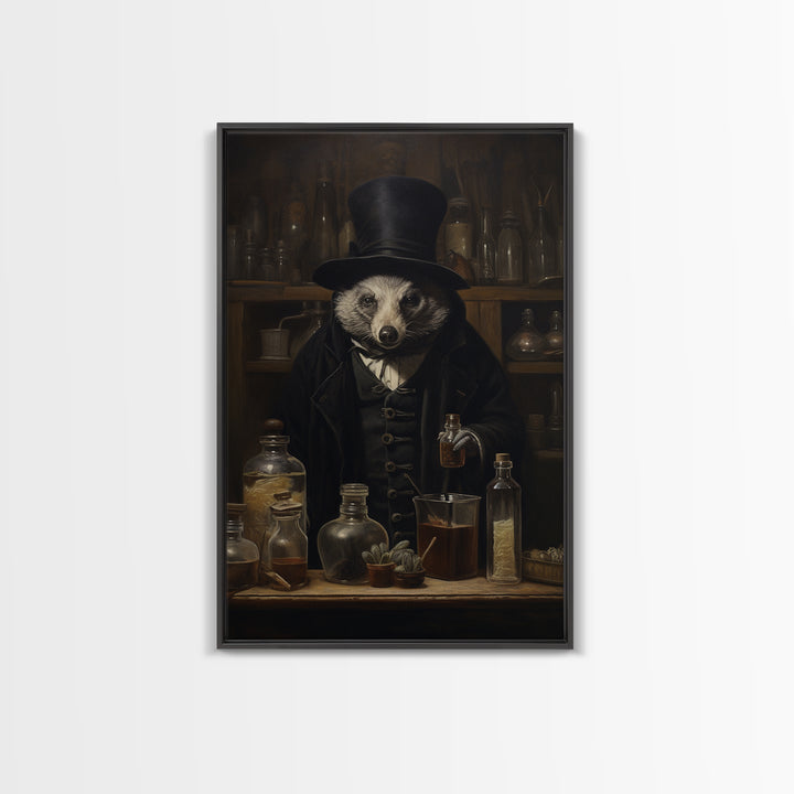 Badger Apothecary, Victorian Animal Portrait, Halloween Art, Gothic Whimsy Decor, Anthropomorphic Costume Art
