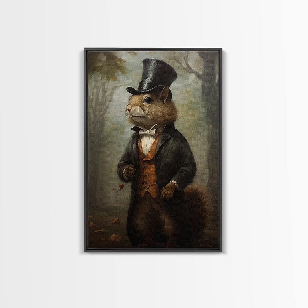 Squirrel Banker, Victorian Animal Portrait, Halloween Art, Gothic Whimsy Decor, Anthropomorphic Costume Art