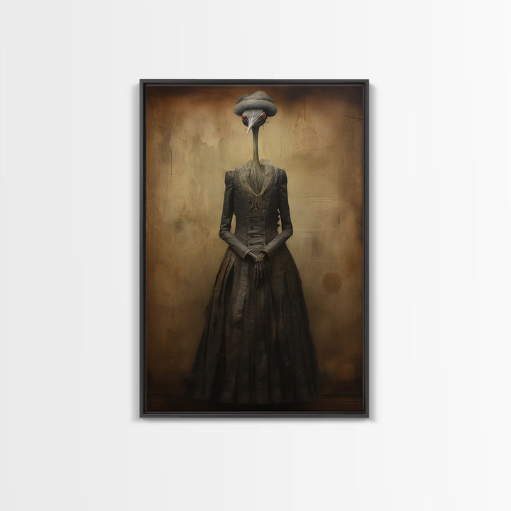 Crane Governess, Victorian Animal Portrait, Halloween Art, Gothic Whimsy Decor, Anthropomorphic Costume Art