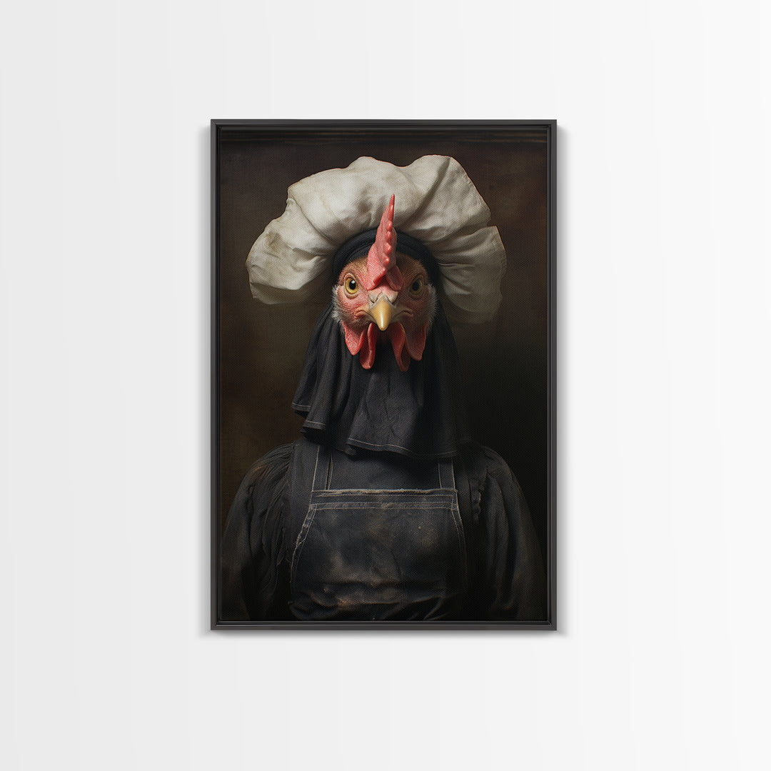 Chicken Housekeeper, Victorian Animal Portrait, Halloween Art, Gothic Whimsy Decor, Anthropomorphic Costume Art