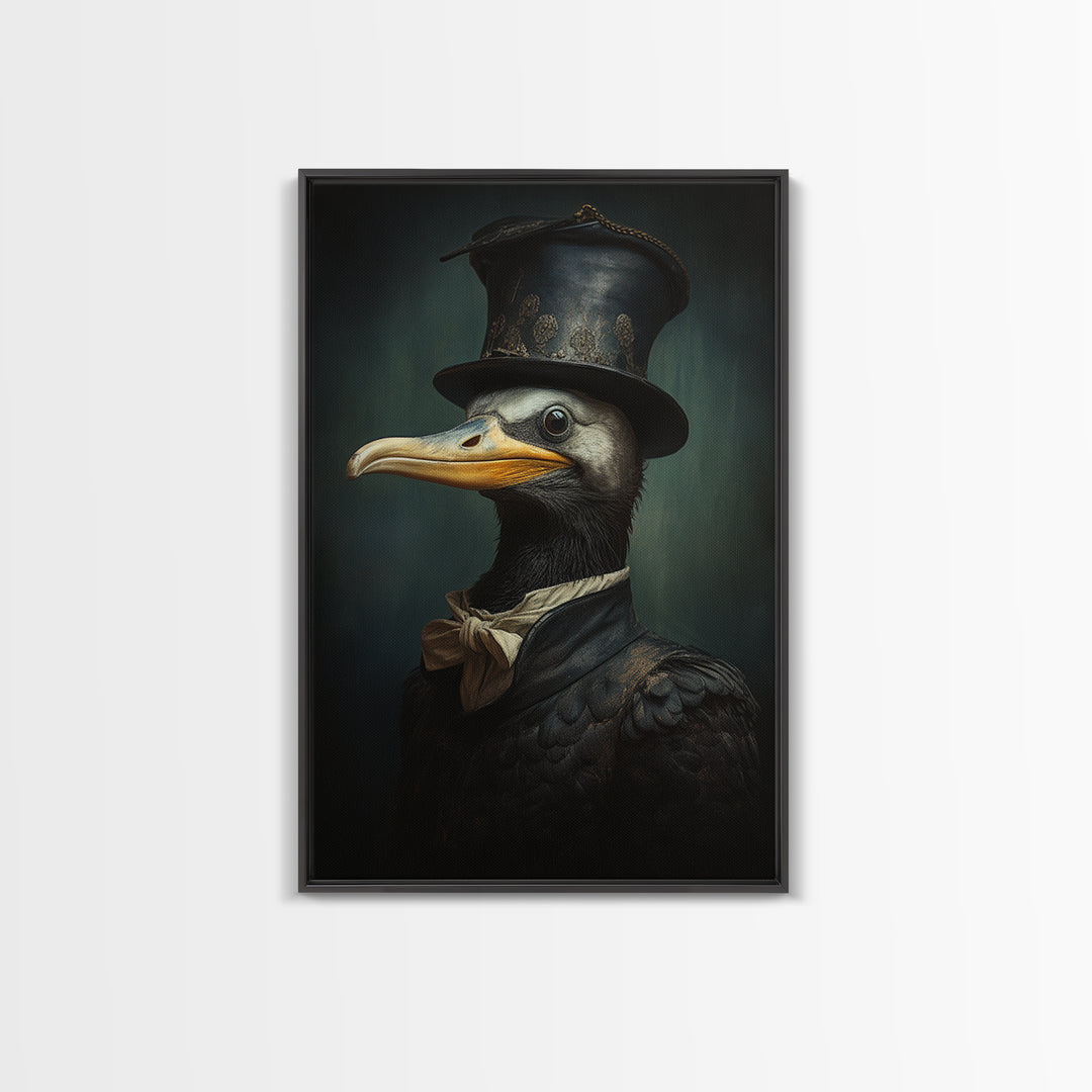 Cormorant Captain, Victorian Animal Portrait, Halloween Art, Gothic Whimsy Decor, Anthropomorphic Costume Art