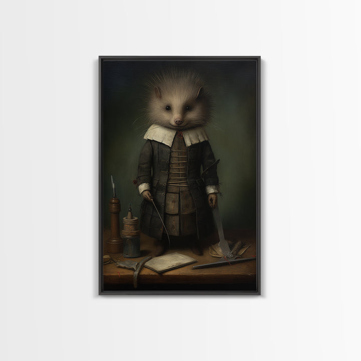 Porcupine Tailor, Victorian Animal Portrait, Halloween Art, Gothic Whimsy Decor, Anthropomorphic Costume Art