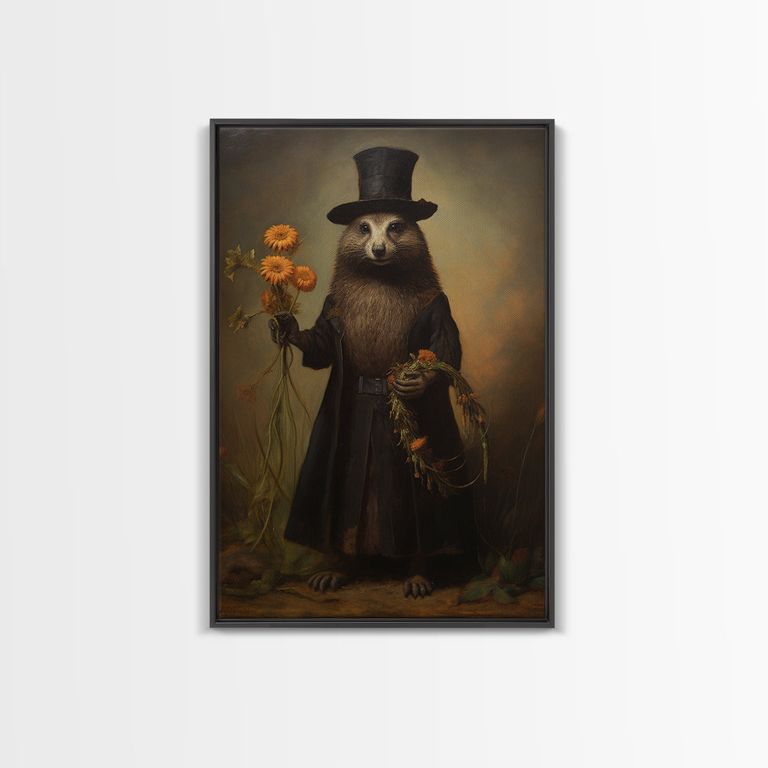 Marmot Gardener, Victorian Animal Portrait, Halloween Art, Gothic Whimsy Decor, Anthropomorphic Costume Art