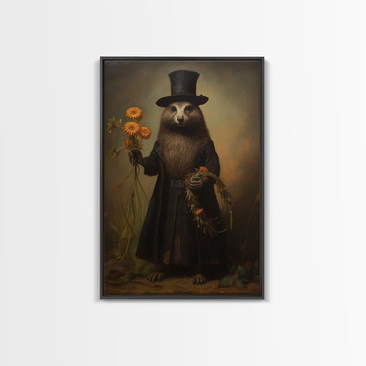 Marmot Gardener, Victorian Animal Portrait, Halloween Art, Gothic Whimsy Decor, Anthropomorphic Costume Art