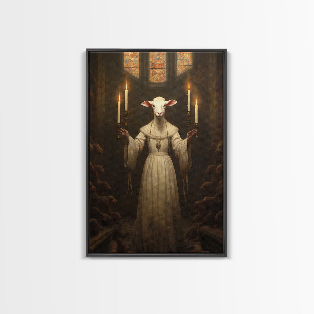 Lamb Choir Mistress, Victorian Animal Portrait, Halloween Art, Gothic Whimsy Decor, Anthropomorphic Costume Art