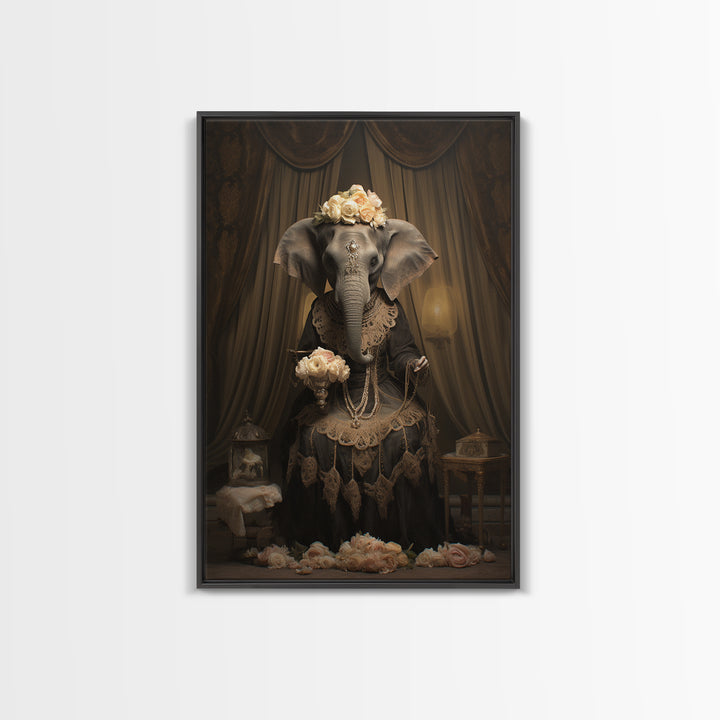 Elephant Dowager, Victorian Animal Portrait, Halloween Art, Gothic Whimsy Decor, Anthropomorphic Costume Art