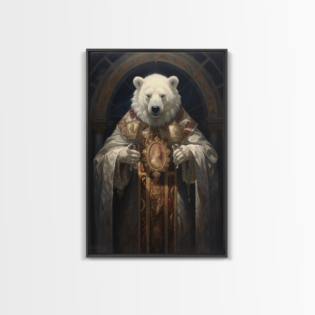 Polar Bear Bishop, Victorian Animal Portrait, Halloween Art, Gothic Whimsy Decor, Anthropomorphic Costume Art