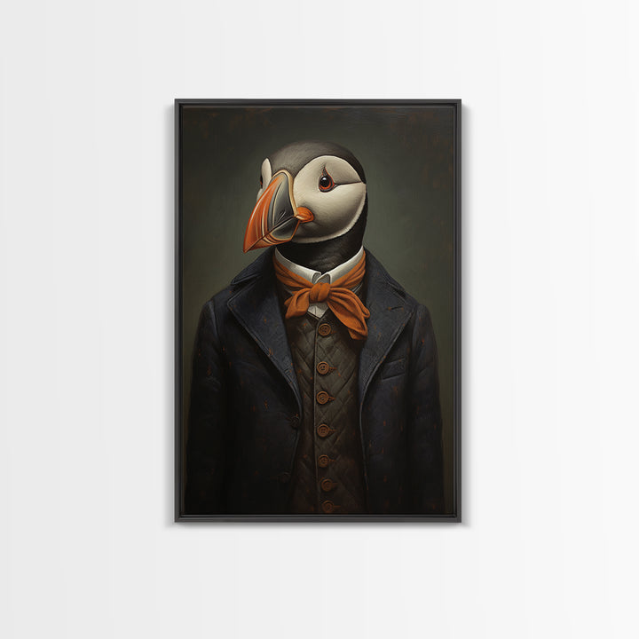 Puffin Schoolmaster, Victorian Animal Portrait, Halloween Art, Gothic Whimsy Decor, Anthropomorphic Costume Art