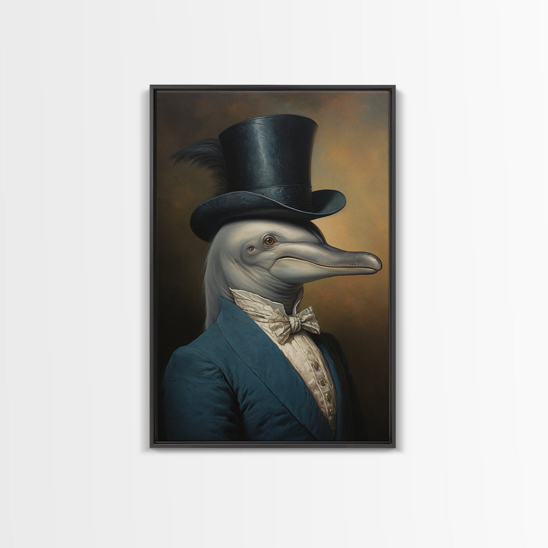 Dolphin Aristocrat, Victorian Animal Portrait, Halloween Art, Gothic Whimsy Decor, Anthropomorphic Costume Art