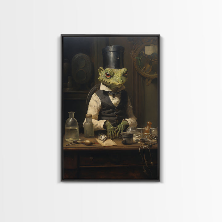 Gecko Watchmaker, Victorian Animal Portrait, Halloween Art, Gothic Whimsy Decor, Anthropomorphic Costume Art