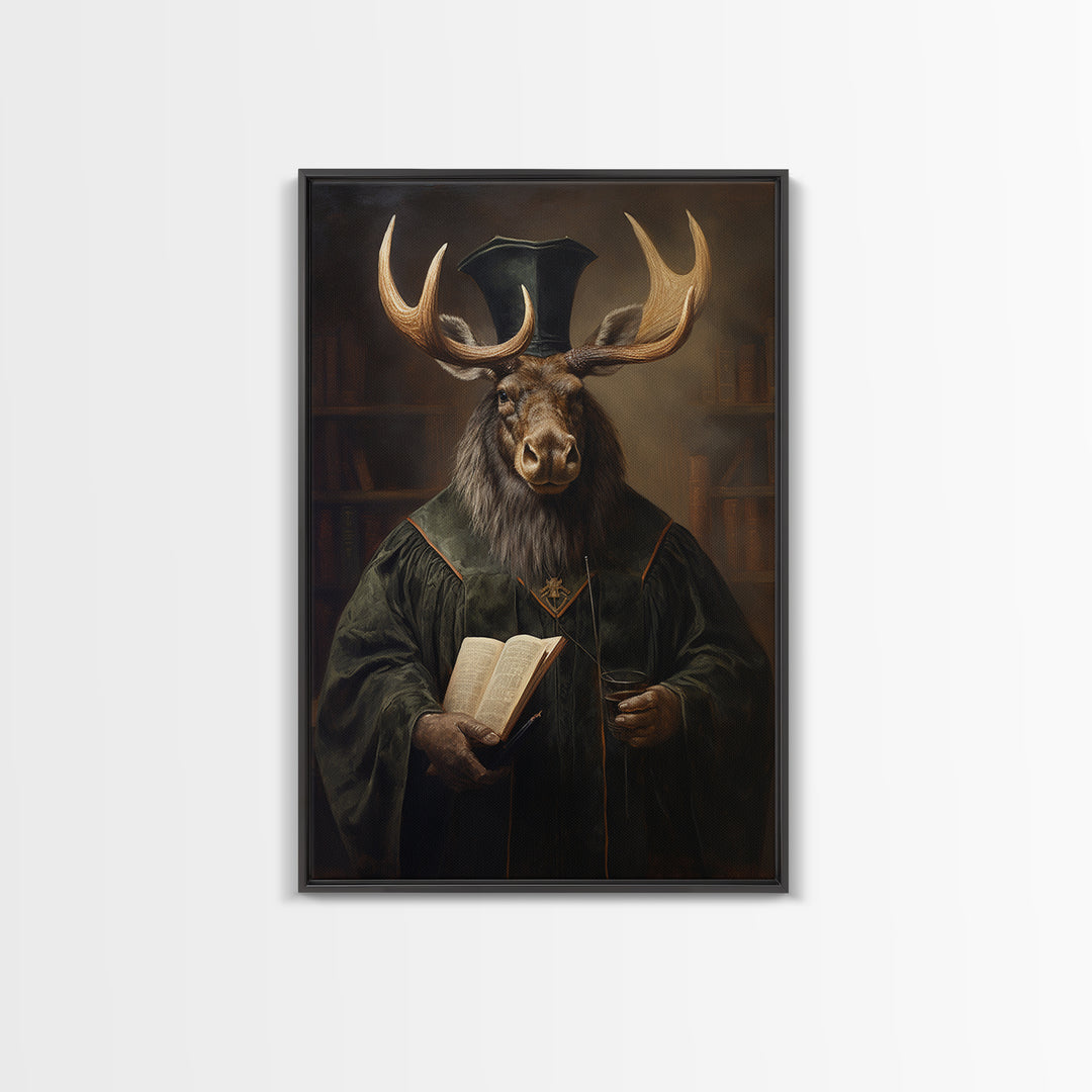 Moose Professor, Victorian Animal Portrait, Halloween Art, Gothic Whimsy Decor, Anthropomorphic Costume Art