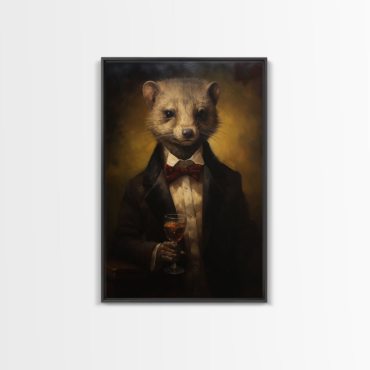 Mongoose Gambler, Victorian Animal Portrait, Halloween Art, Gothic Whimsy Decor, Anthropomorphic Costume Art