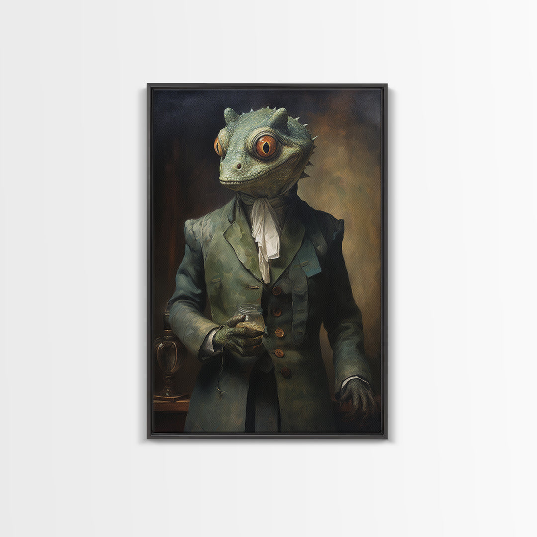 Chameleon Painter, Victorian Animal Portrait, Halloween Art, Gothic Whimsy Decor, Anthropomorphic Costume Art