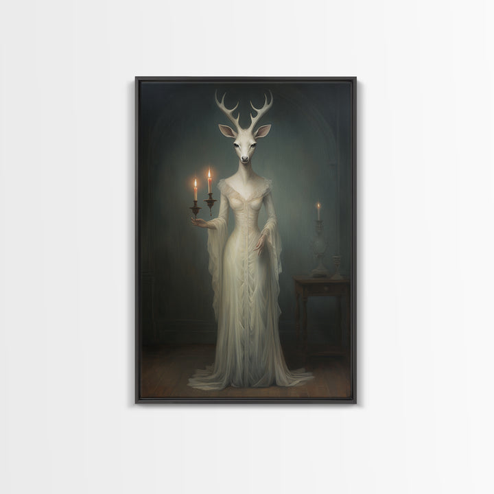 Antelope Debutante, Victorian Animal Portrait, Halloween Art, Gothic Whimsy Decor, Anthropomorphic Costume Art
