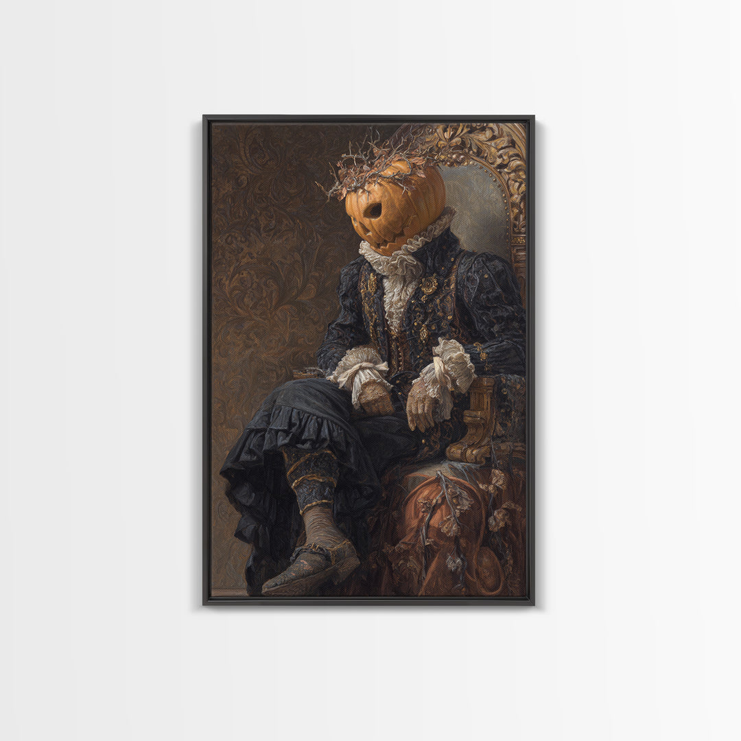 The Jack-O'-Lantern King, Macabre Victorian Decor, Vertical Wall Art, Framed Canvas Print, Gothic Wall Decor, Halloween Portrait Art
