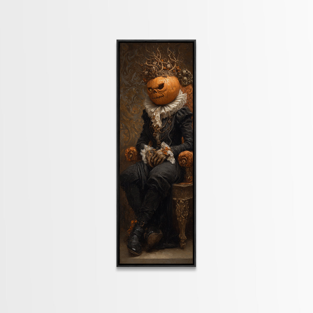 The Jack-O'-Lantern King, Antique Gothic Portrait, Tall Narrow Wall Art, Canvas Print, Gothic Wall Decor, Halloween Portrait Art