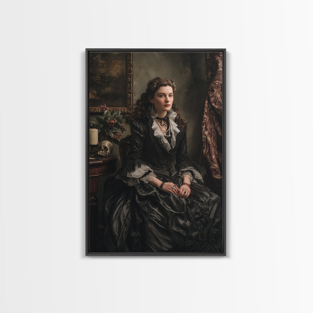 The Moonlit Witch, Macabre Victorian Decor, Vertical Wall Art, Framed Canvas Print, Gothic Wall Decor, Halloween Portrait Art