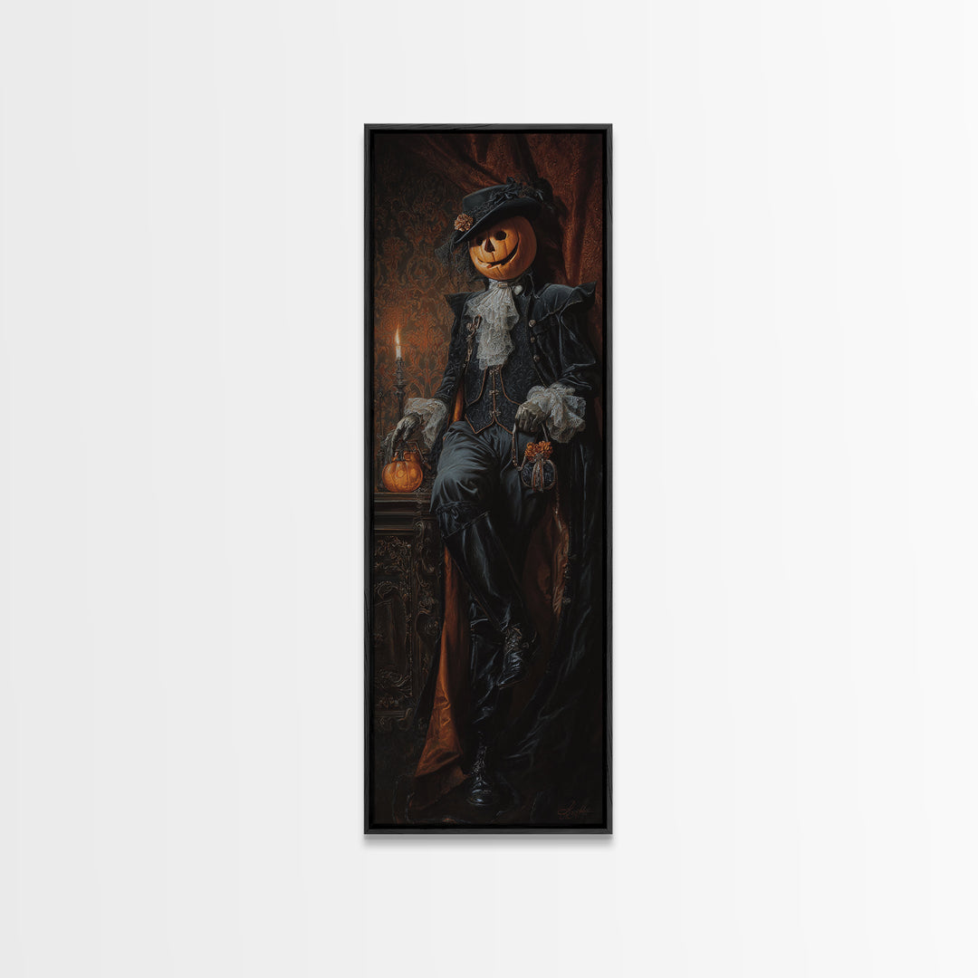 The Headless Horseman, Dark Academia Wall Art, Tall Narrow Wall Art, Framed Canvas Print, Gothic Wall Decor, Halloween Portrait Art