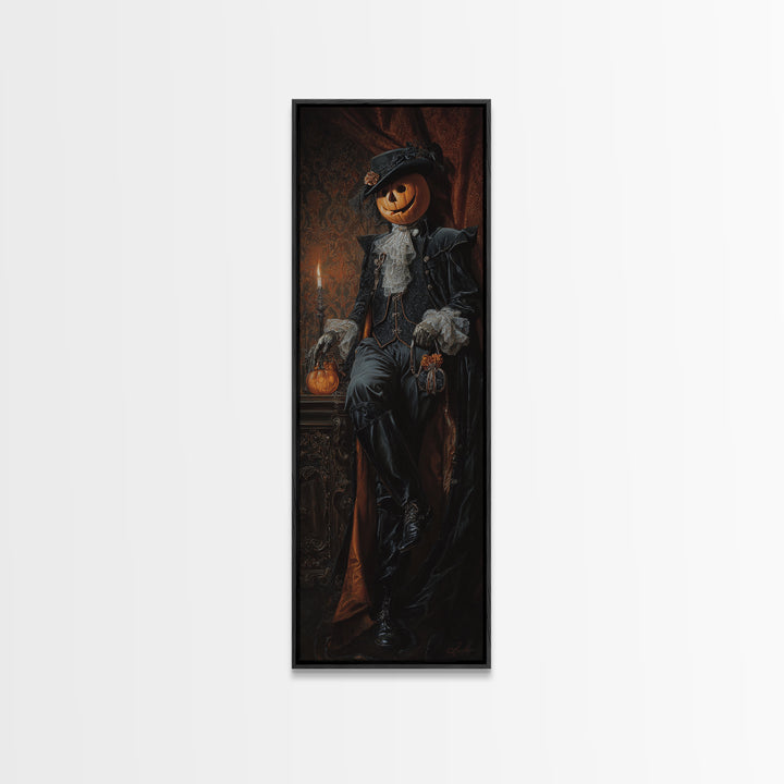 The Headless Horseman, Dark Academia Wall Art, Tall Narrow Wall Art, Framed Canvas Print, Gothic Wall Decor, Halloween Portrait Art