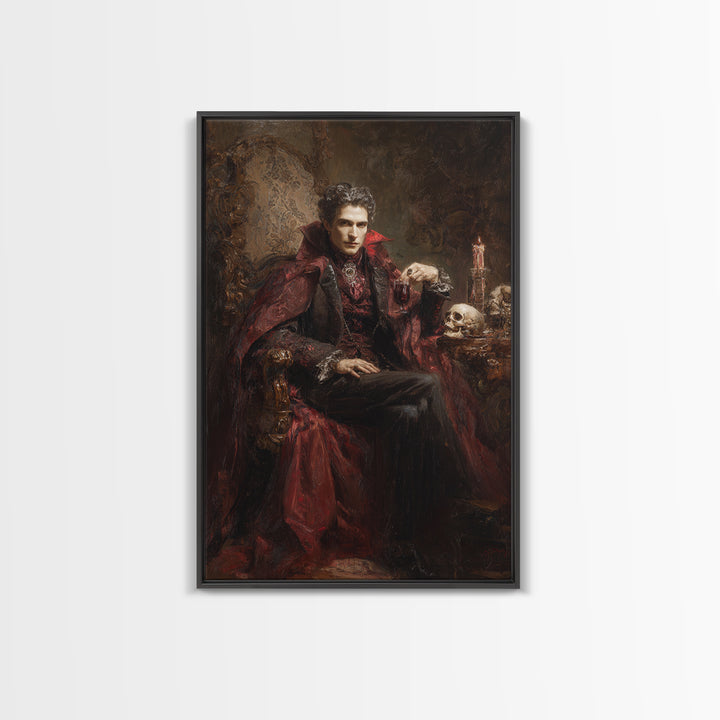 The Crimson Vampire, Victorian Horror Portrait, Vertical Wall Art, Framed Canvas Print, Gothic Wall Decor, Halloween Portrait Art
