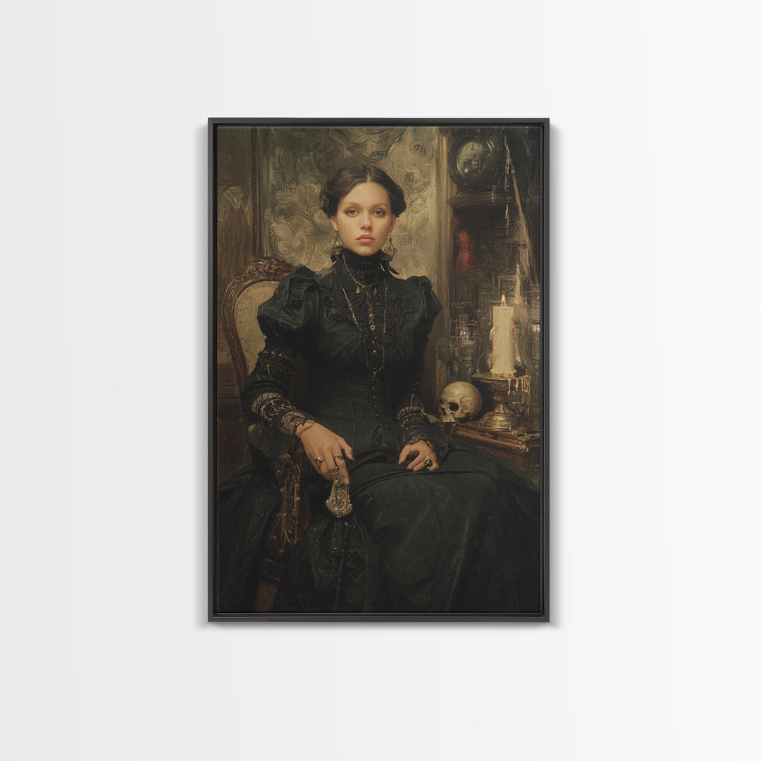 The Stitched Giant, Antique Gothic Portrait, Vertical Wall Art, Framed Canvas Print, Gothic Wall Decor, Halloween Portrait Art